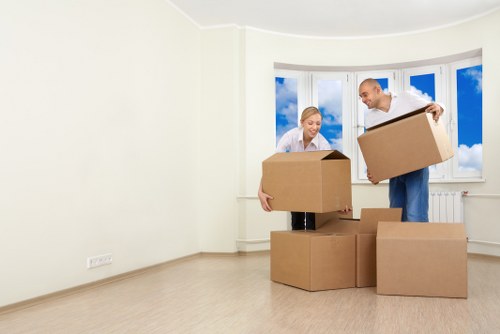 Organised moving boxes prepared for Chalkfarm relocation